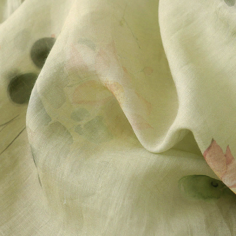 Camisa informal de mujer con estampado de loto y tinta de Buddha Stones, cuello inclinado, botones de rana y manga tres cuartos - image 10