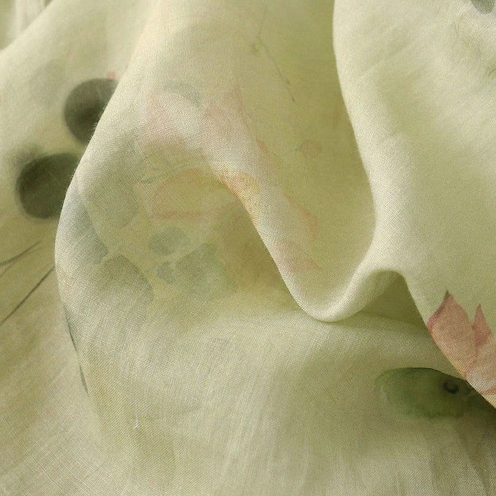 Camisa informal de mujer con estampado de loto y tinta de Buddha Stones, cuello inclinado, botones de rana y manga tres cuartos - image 10
