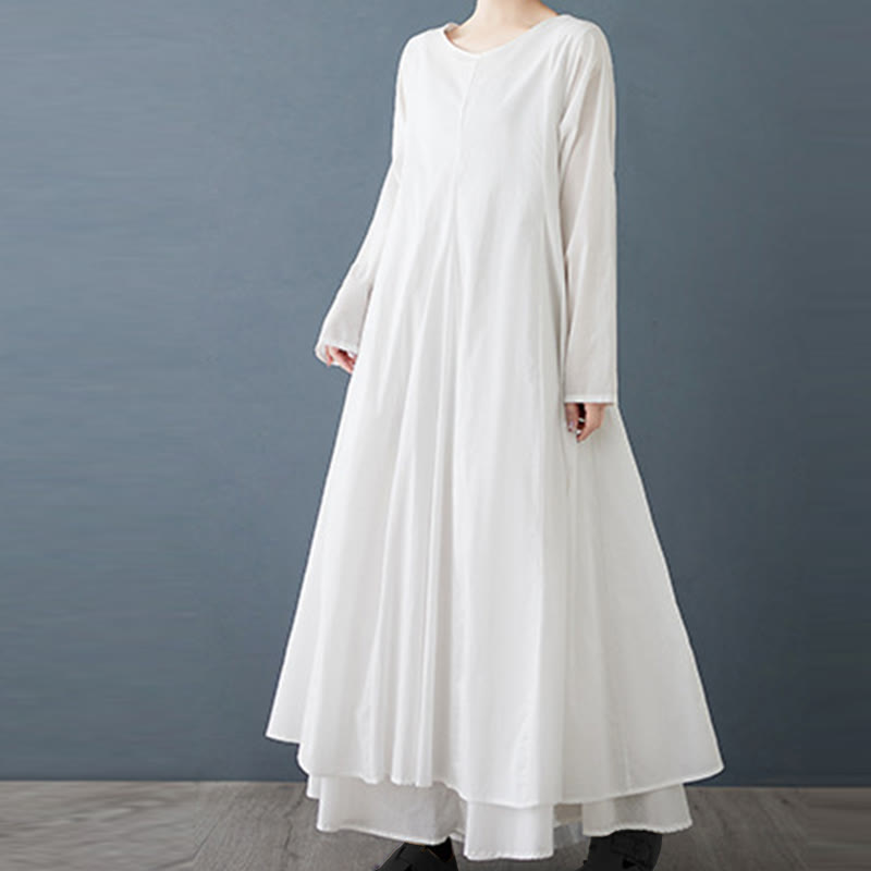 Vestido midi de algodón de manga larga para mujer con diseño de doble capa y Buddha Stones - image 2