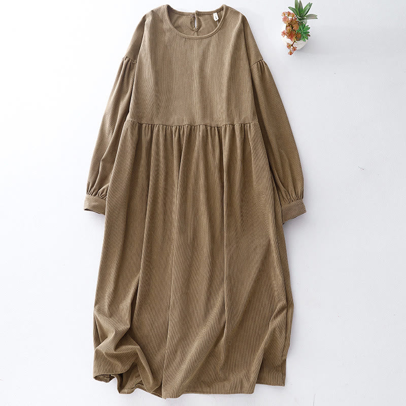 Vestido midi de pana, lino y algodón en color tostado con mangas largas abullonadas y Buddha Stones - Broncearse - US8-10，UK/AU12-14，EU40-42 (2XL) - image 1