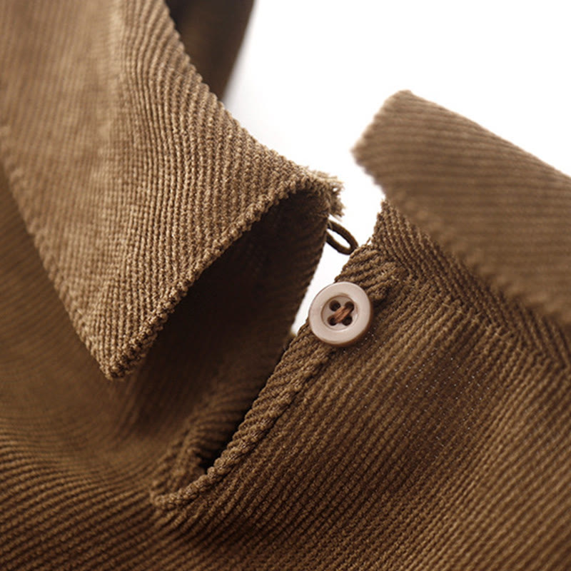 Vestido midi de pana con cuello Peter Pan, manga larga y bolsillos, con diseño de botones y Buddha Stones - image 4