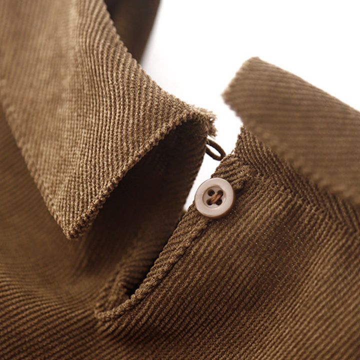 Vestido midi de pana con cuello Peter Pan, manga larga y bolsillos, con diseño de botones y Buddha Stones - image 4