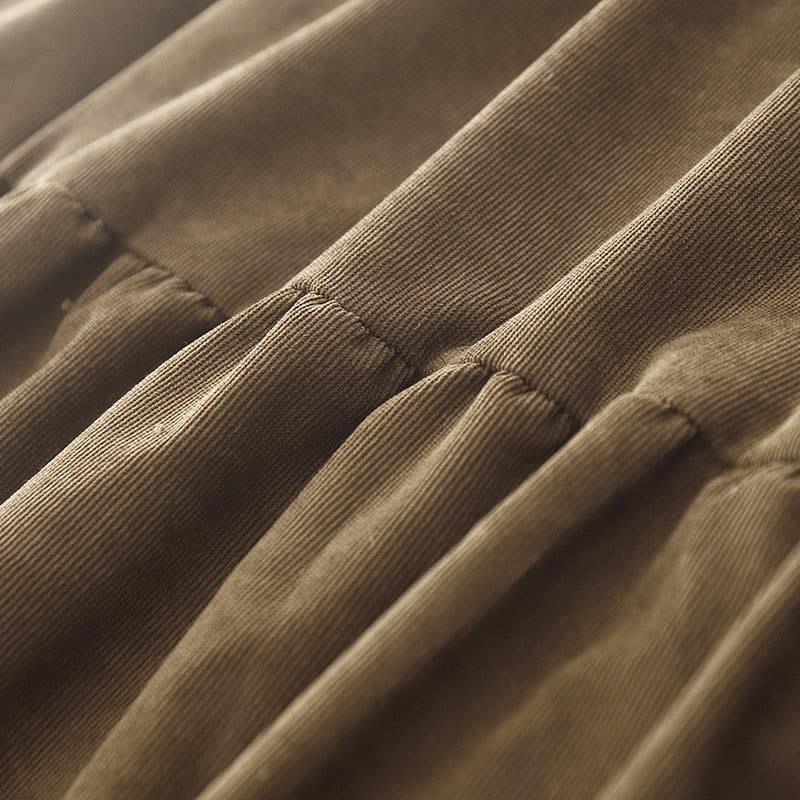 Vestido midi de pana con cuello Peter Pan, manga larga y bolsillos, con diseño de botones y Buddha Stones - image 6