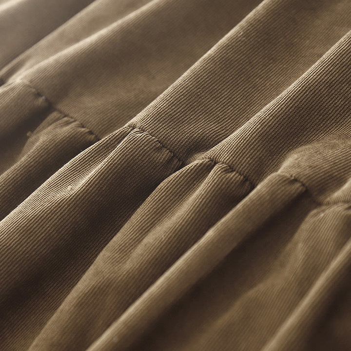 Vestido midi de pana con cuello Peter Pan, manga larga y bolsillos, con diseño de botones y Buddha Stones - image 6