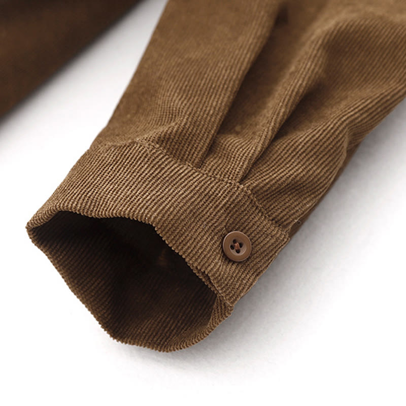 Vestido midi de pana con cuello Peter Pan, manga larga y bolsillos, con diseño de botones y Buddha Stones - image 9