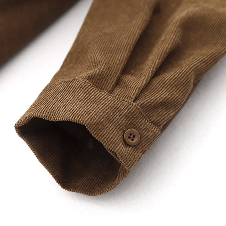 Vestido midi de pana con cuello Peter Pan, manga larga y bolsillos, con diseño de botones y Buddha Stones - image 9