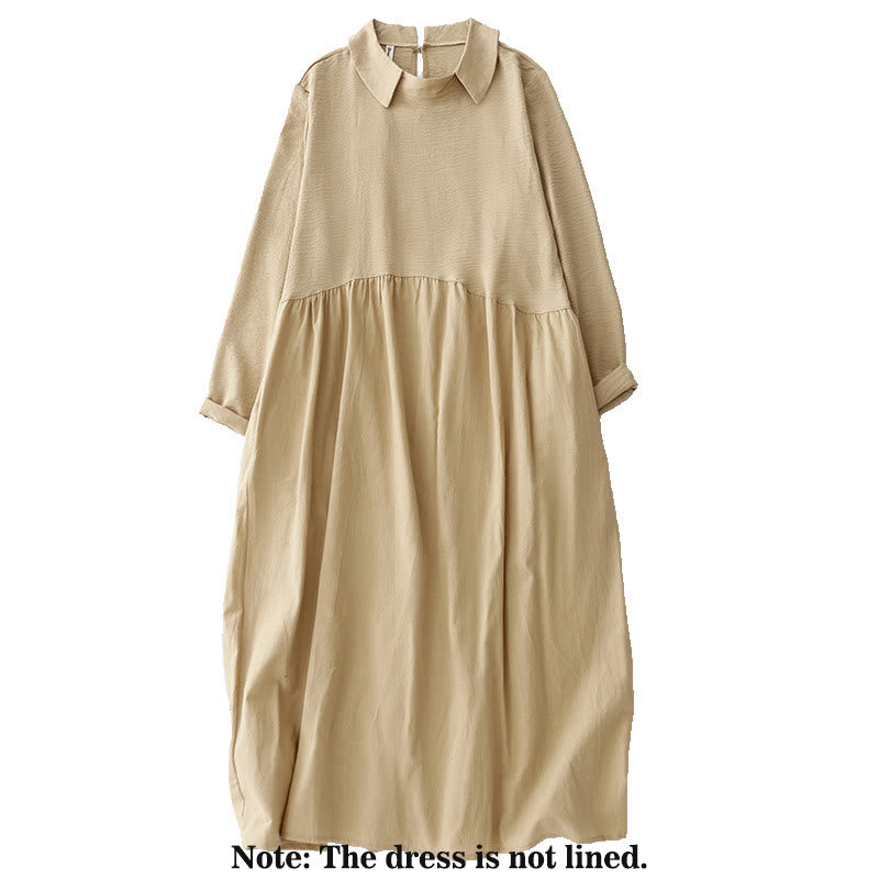 Vestido midi de lino y algodón de manga larga con solapa y bolsillos de Buddha Stones Spring - image 9