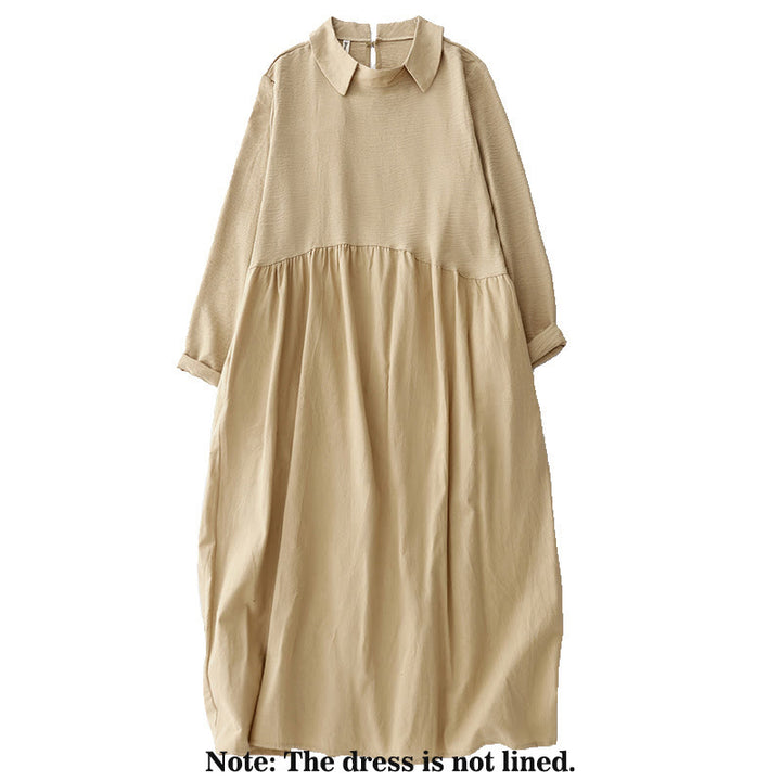 Vestido midi de lino y algodón de manga larga con solapa y bolsillos de Buddha Stones Spring - image 9