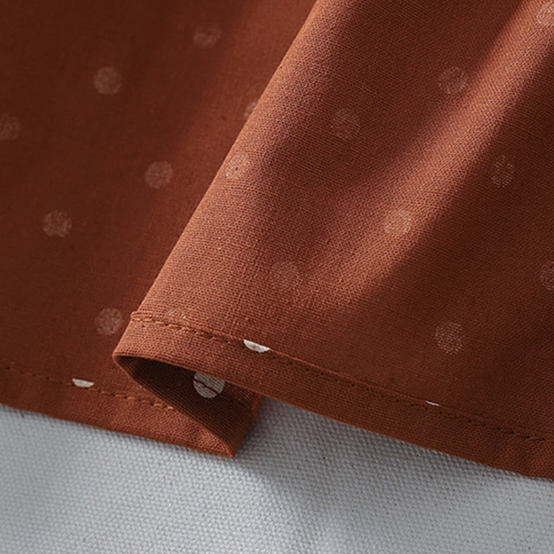 Vestido midi de lino y algodón con cuello redondo, manga larga, estampado de lunares y Buddha Stones, con bolsillos y volantes - image 9