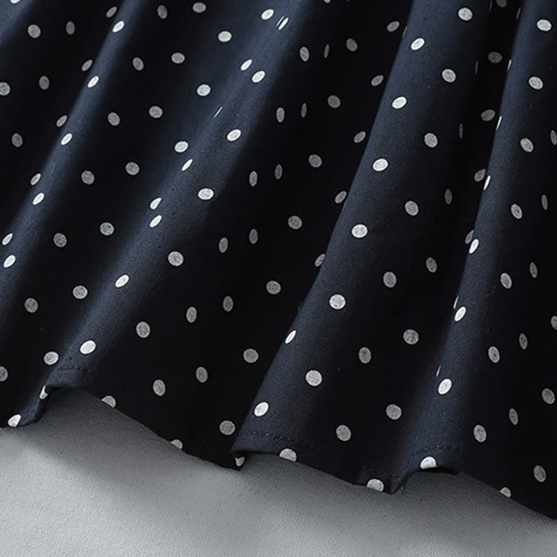 Vestido midi de lino y algodón con cuello redondo, manga larga, estampado de lunares y Buddha Stones, con bolsillos y volantes - image 15