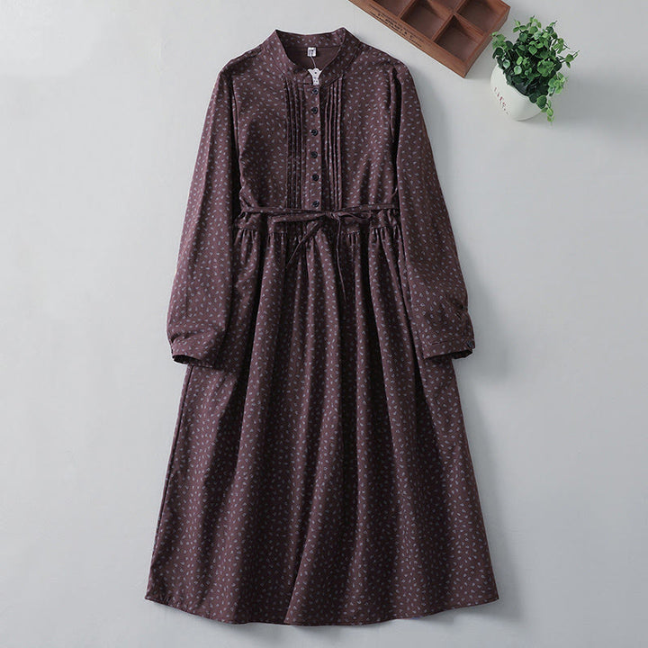 Vestido midi de lino y algodón con estampado floral de Buddha Stones, pliegues tipo acordeón, manga larga y bolsillos - Magenta oscuro - US8-10，UK/AU12-14，EU40-42 (2XL) - image 7