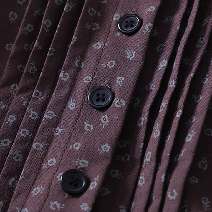 Vestido midi de lino y algodón con estampado floral de Buddha Stones, pliegues tipo acordeón, manga larga y bolsillos - image 11