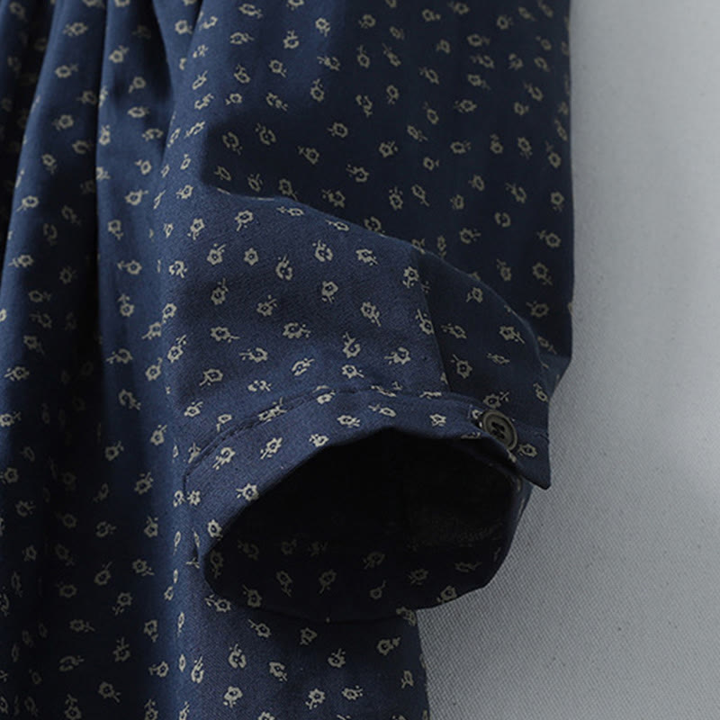 Vestido midi de lino y algodón con estampado floral de Buddha Stones, pliegues tipo acordeón, manga larga y bolsillos - image 4