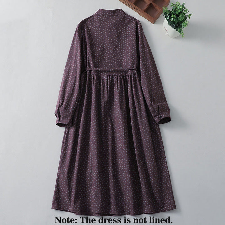 Vestido midi de lino y algodón con estampado floral de Buddha Stones, pliegues tipo acordeón, manga larga y bolsillos - image 8