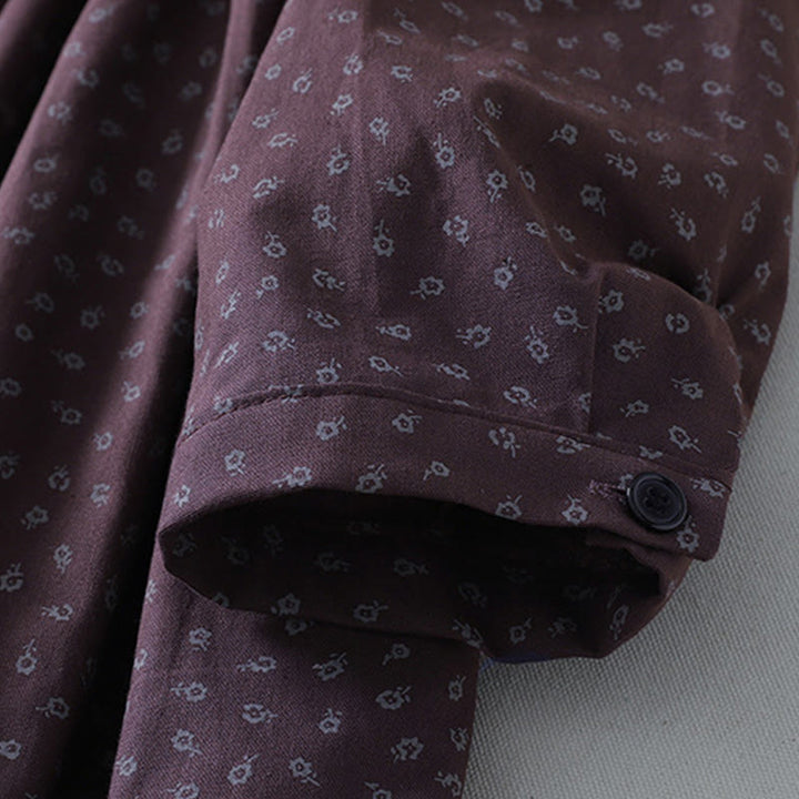 Vestido midi de lino y algodón con estampado floral de Buddha Stones, pliegues tipo acordeón, manga larga y bolsillos - image 12