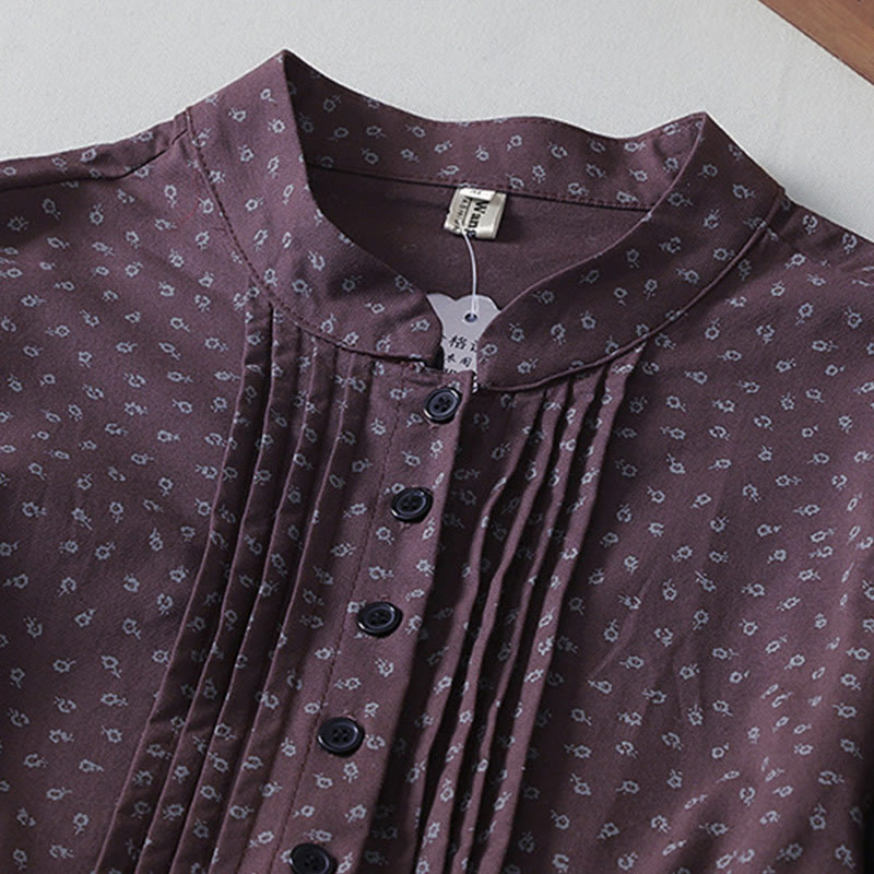 Vestido midi de lino y algodón con estampado floral de Buddha Stones, pliegues tipo acordeón, manga larga y bolsillos - image 8