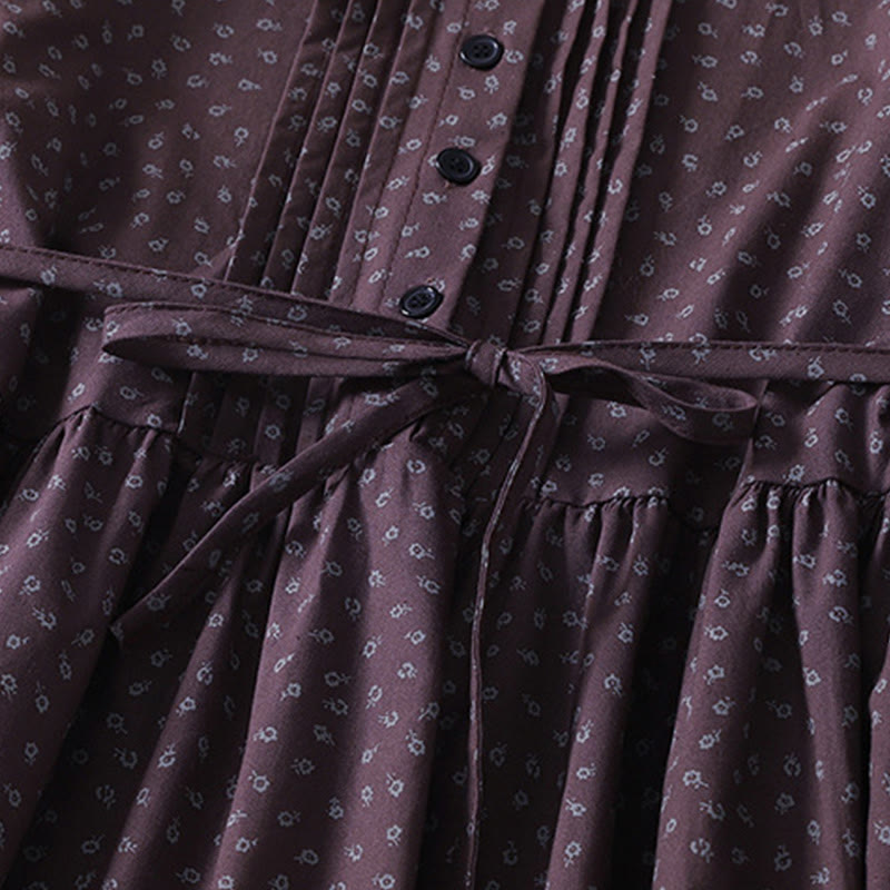 Vestido midi de lino y algodón con estampado floral de Buddha Stones, pliegues tipo acordeón, manga larga y bolsillos - image 10