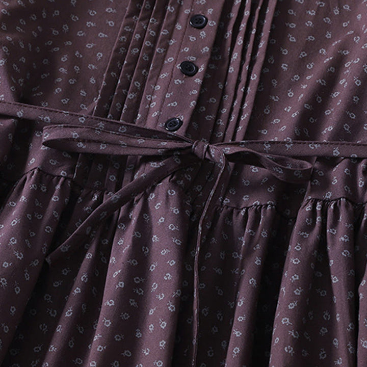 Vestido midi de lino y algodón con estampado floral de Buddha Stones, pliegues tipo acordeón, manga larga y bolsillos - image 10