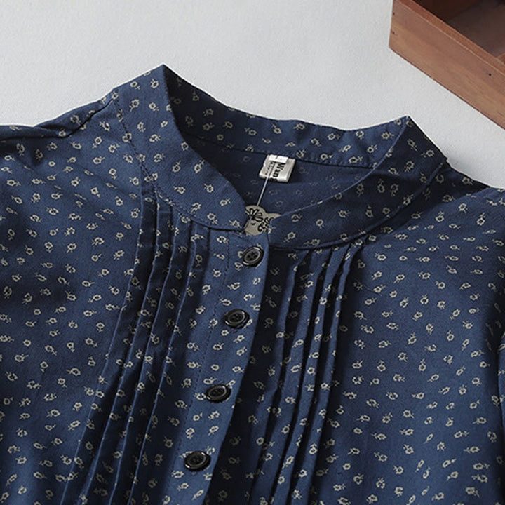 Vestido midi de lino y algodón con estampado floral de Buddha Stones, pliegues tipo acordeón, manga larga y bolsillos - image 2