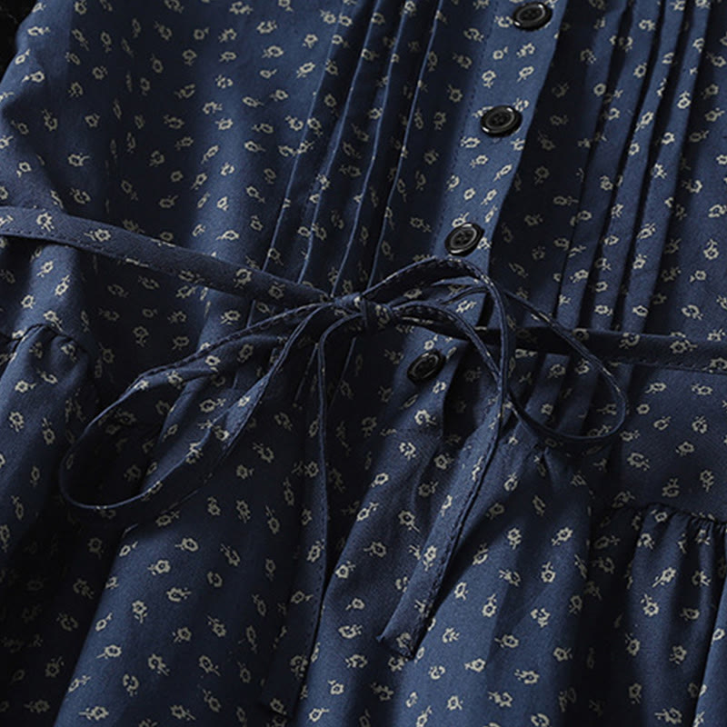 Vestido midi de lino y algodón con estampado floral de Buddha Stones, pliegues tipo acordeón, manga larga y bolsillos - image 3