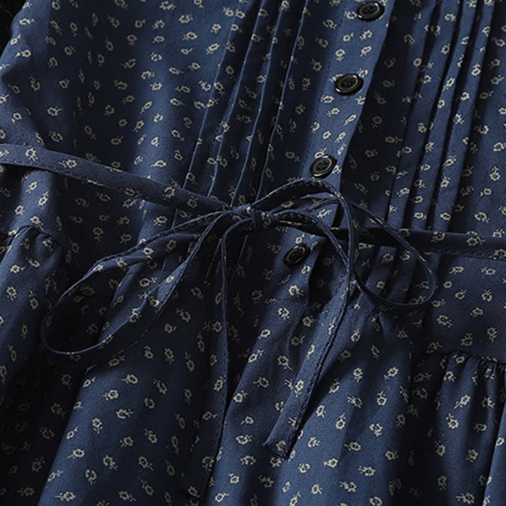 Vestido midi de lino y algodón con estampado floral de Buddha Stones, pliegues tipo acordeón, manga larga y bolsillos - image 3