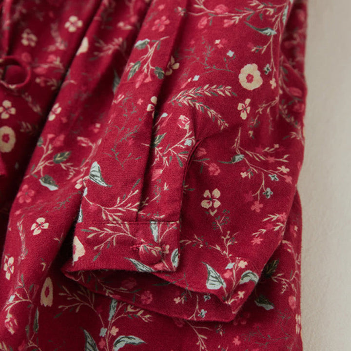 Vestido midi de lino y algodón con manga larga, estampado étnico, floral y con cordones, con Buddha Stones - image 14