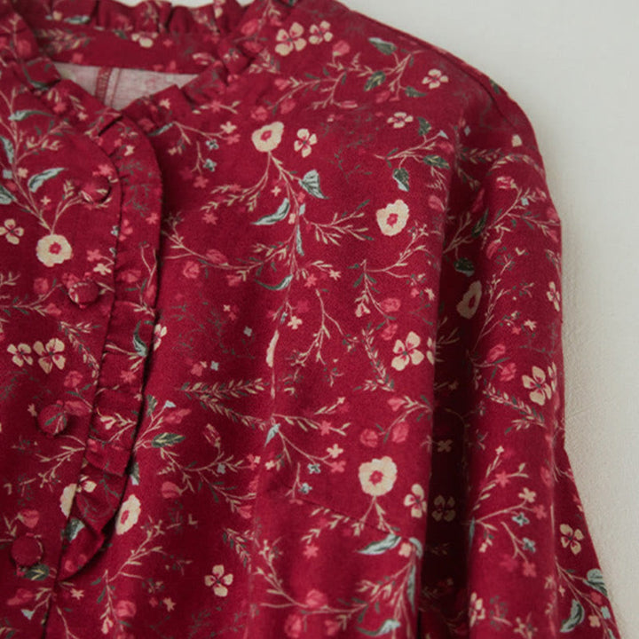 Vestido midi de lino y algodón con manga larga, estampado étnico, floral y con cordones, con Buddha Stones - image 11