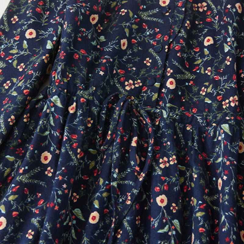 Vestido midi de lino y algodón con manga larga, estampado étnico, floral y con cordones, con Buddha Stones - image 4