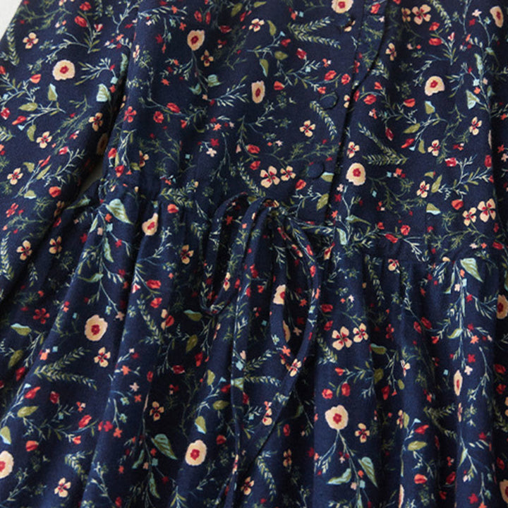 Vestido midi de lino y algodón con manga larga, estampado étnico, floral y con cordones, con Buddha Stones - image 4