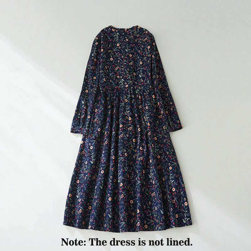 Vestido midi de lino y algodón con manga larga, estampado étnico, floral y con cordones, con Buddha Stones - image 1