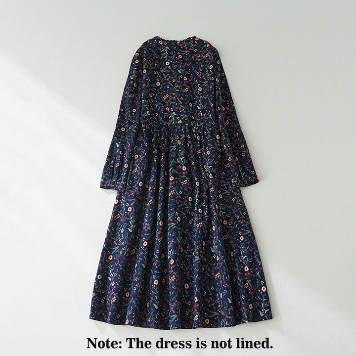 Vestido midi de lino y algodón con manga larga, estampado étnico, floral y con cordones, con Buddha Stones - image 1