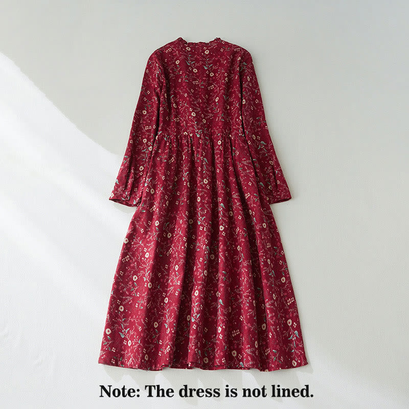 Vestido midi de lino y algodón con manga larga, estampado étnico, floral y con cordones, con Buddha Stones - image 10