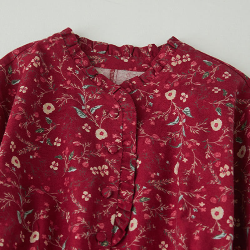 Vestido midi de lino y algodón con manga larga, estampado étnico, floral y con cordones, con Buddha Stones - image 11
