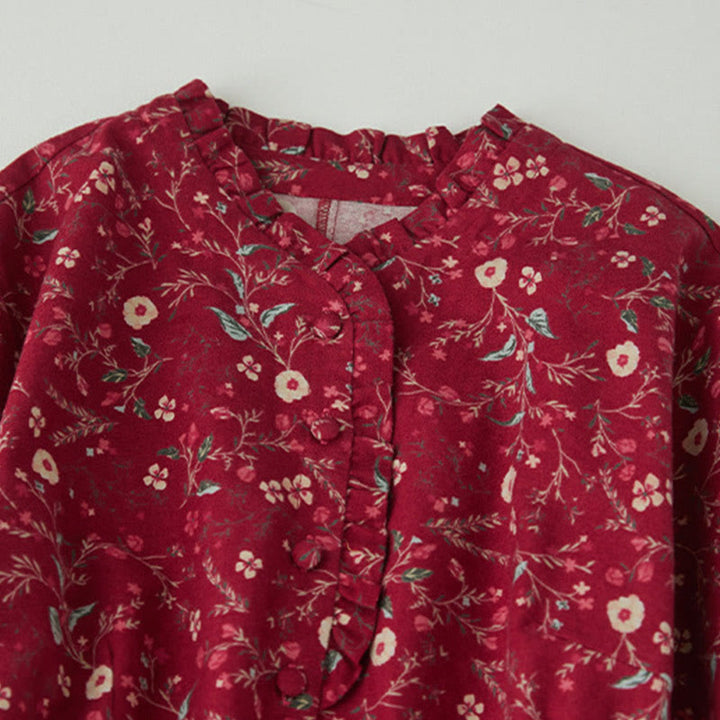 Vestido midi de lino y algodón con manga larga, estampado étnico, floral y con cordones, con Buddha Stones - image 11