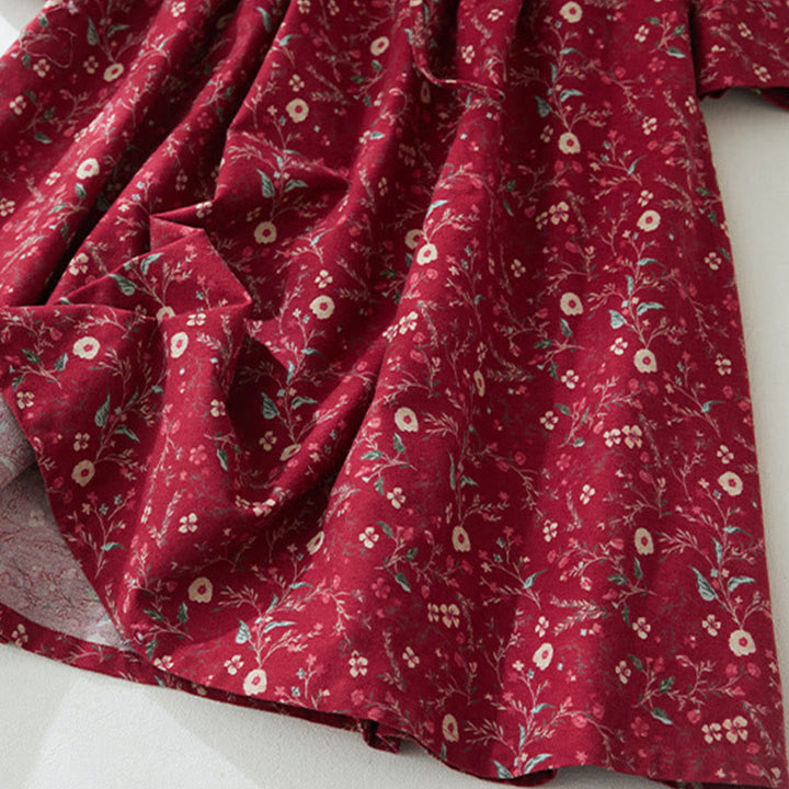 Vestido midi de lino y algodón con manga larga, estampado étnico, floral y con cordones, con Buddha Stones - image 17