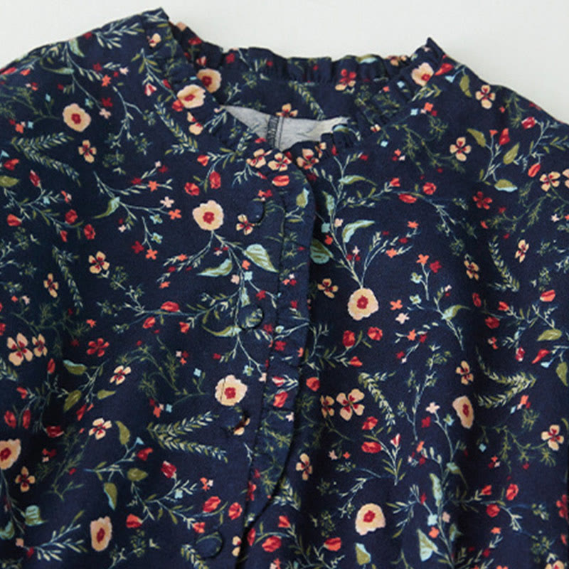 Vestido midi de lino y algodón con manga larga, estampado étnico, floral y con cordones, con Buddha Stones - image 2