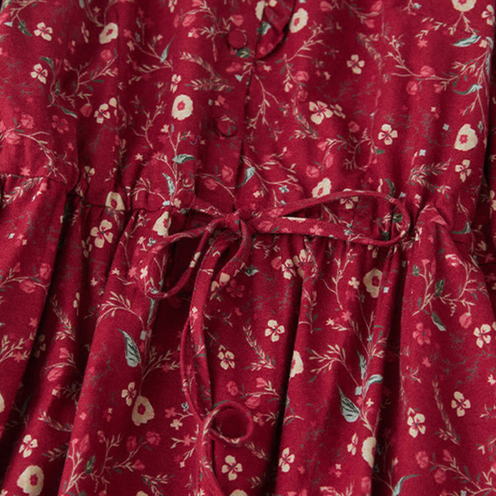 Vestido midi de lino y algodón con manga larga, estampado étnico, floral y con cordones, con Buddha Stones - image 13