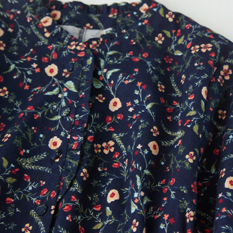 Vestido midi de lino y algodón con manga larga, estampado étnico, floral y con cordones, con Buddha Stones - image 3