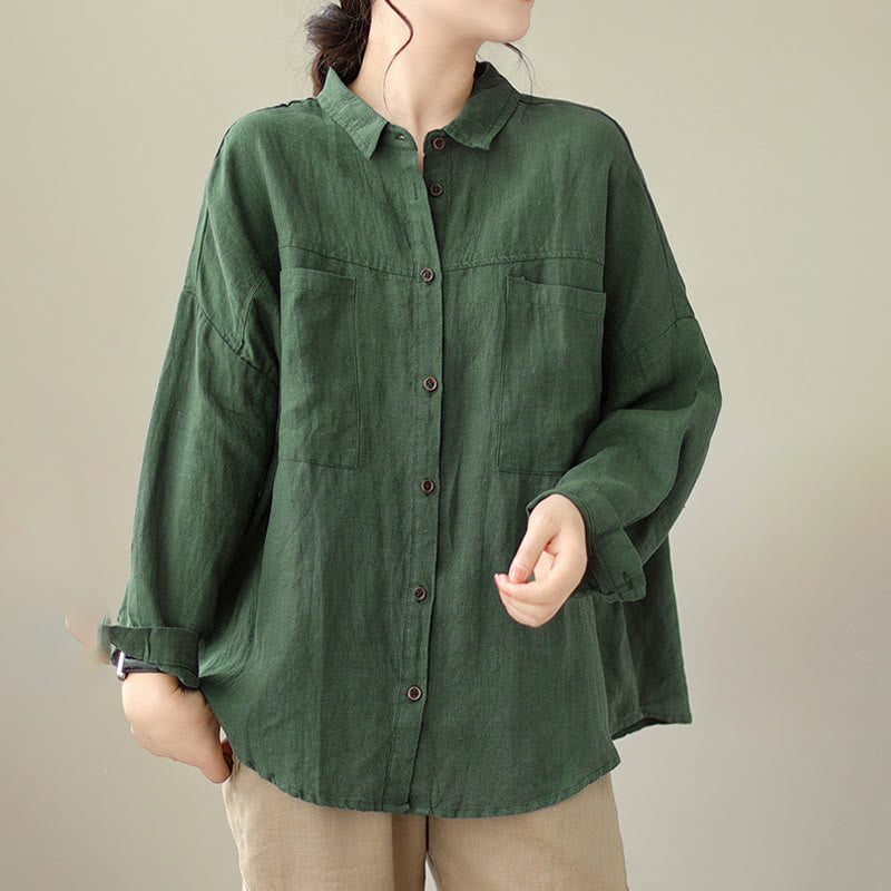 Camisa informal de lino y algodón de manga larga para mujer con estampado de Buddha Stones - image 2