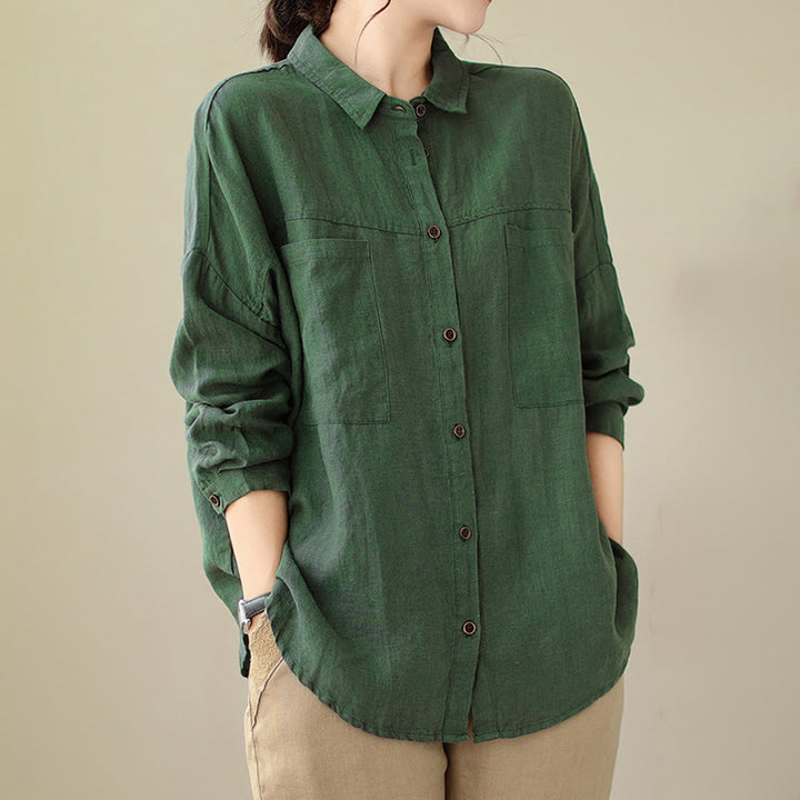 Camisa informal de lino y algodón de manga larga para mujer con estampado de Buddha Stones - image 5
