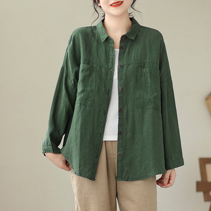 Camisa informal de lino y algodón de manga larga para mujer con estampado de Buddha Stones - image 3
