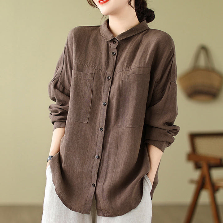 Camisa informal de lino y algodón de manga larga para mujer con estampado de Buddha Stones - image 12