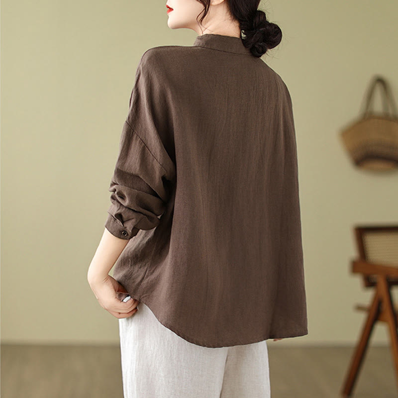 Camisa informal de lino y algodón de manga larga para mujer con estampado de Buddha Stones - image 13
