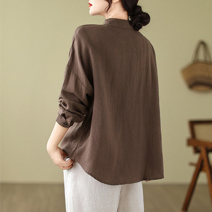 Camisa informal de lino y algodón de manga larga para mujer con estampado de Buddha Stones - image 13