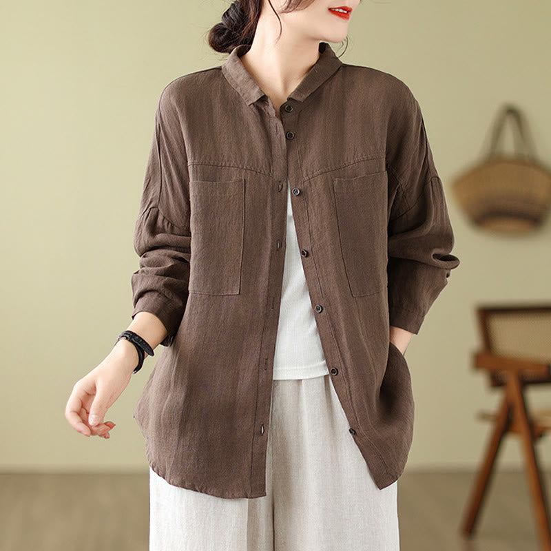 Camisa informal de lino y algodón de manga larga para mujer con estampado de Buddha Stones - image 9