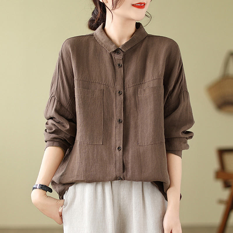Camisa informal de lino y algodón de manga larga para mujer con estampado de Buddha Stones - image 11