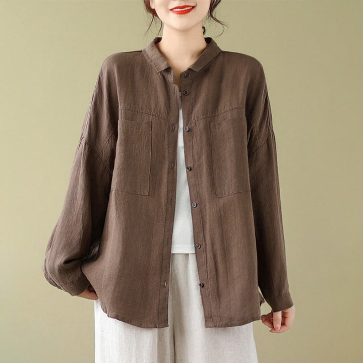 Camisa informal de lino y algodón de manga larga para mujer con estampado de Buddha Stones - image 10