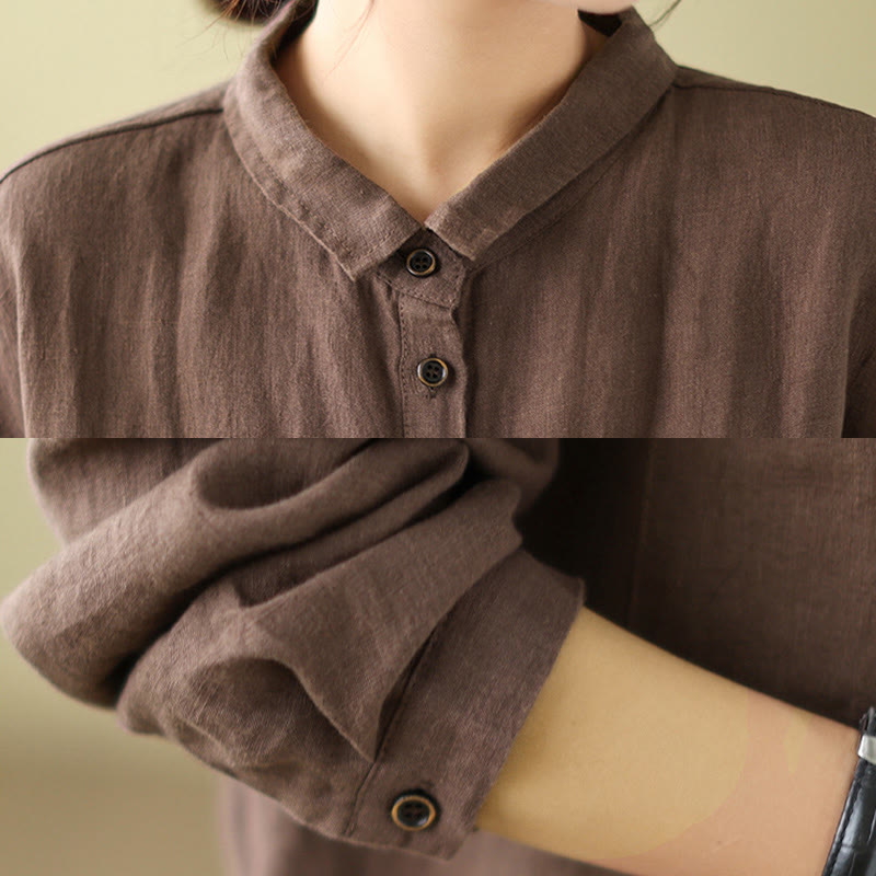 Camisa informal de lino y algodón de manga larga para mujer con estampado de Buddha Stones - image 14