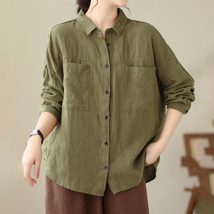 Camisa informal de lino y algodón de manga larga para mujer con estampado de Buddha Stones - image 22