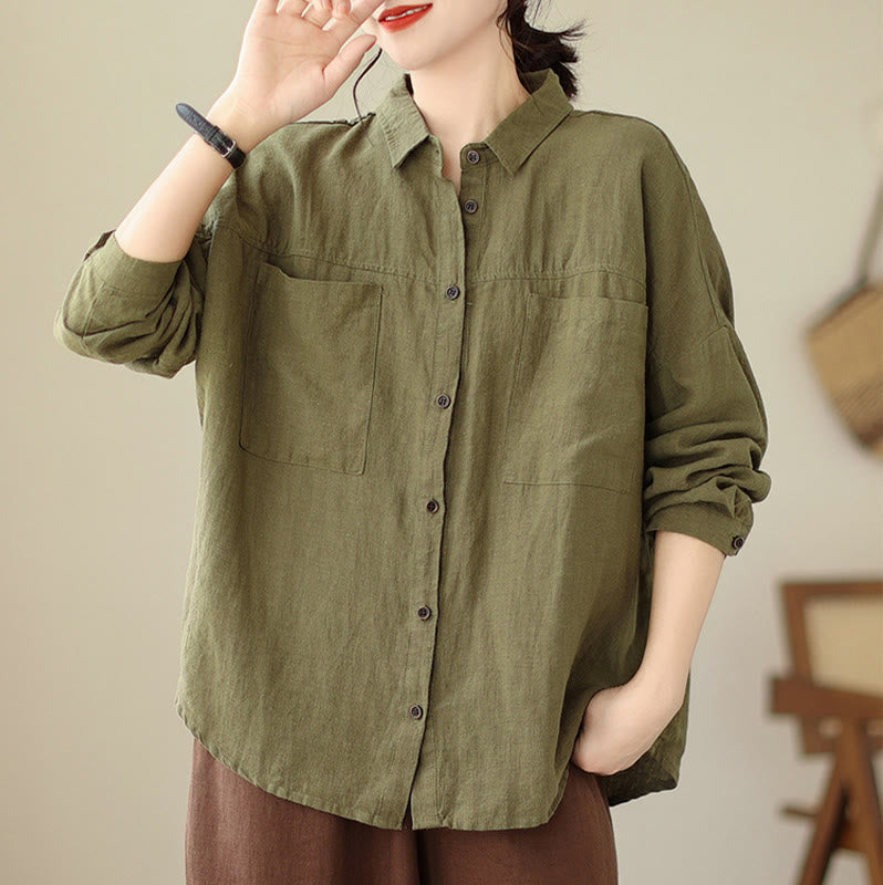 Camisa informal de lino y algodón de manga larga para mujer con estampado de Buddha Stones - image 21